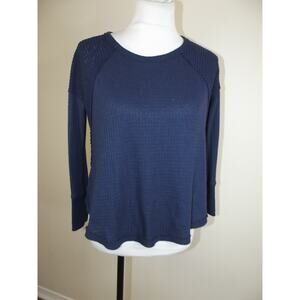 Anthropologie Eri & Ali Waffle & Ribbed Soft Textured Top - Size XS - Navy Blue